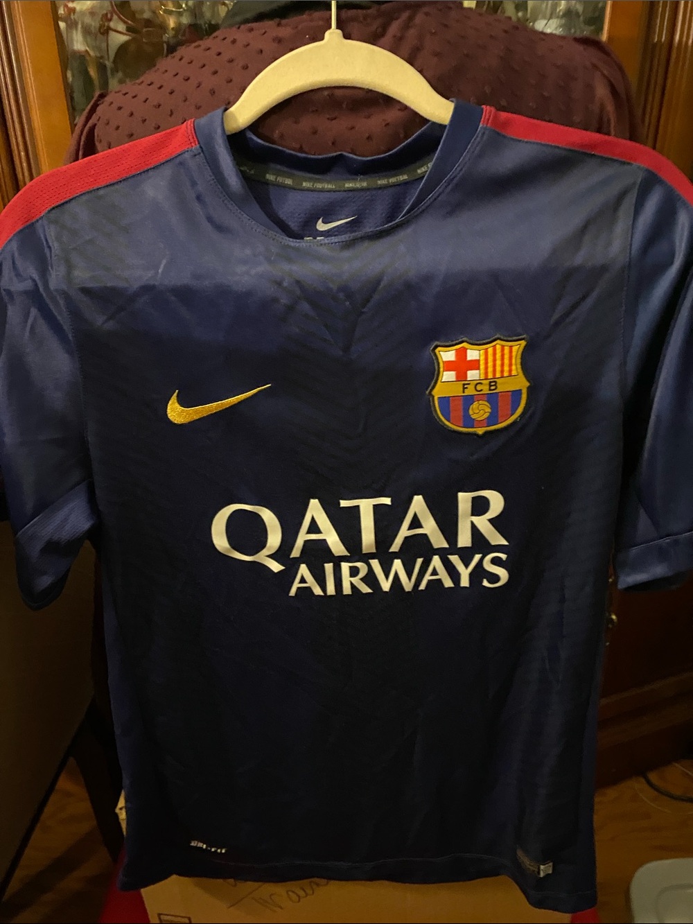 Nike FC Barcelona Navy and Red Qatar Airways Soccer Jersey